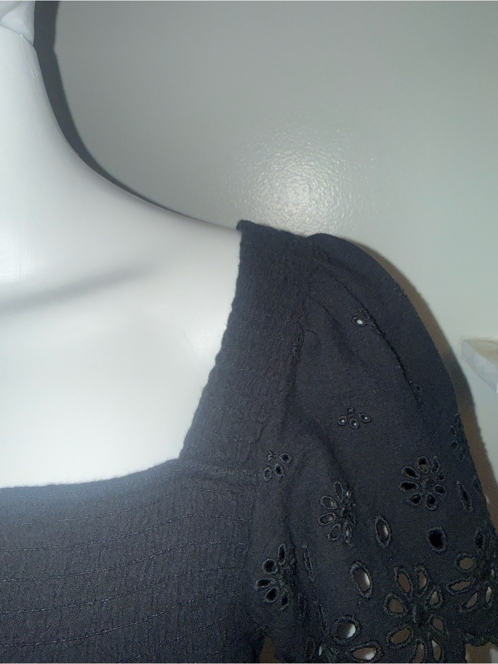 Madewell Black Square-Neck Eyelet Puff Sleeve Peplum Top - Picture 5 of 13